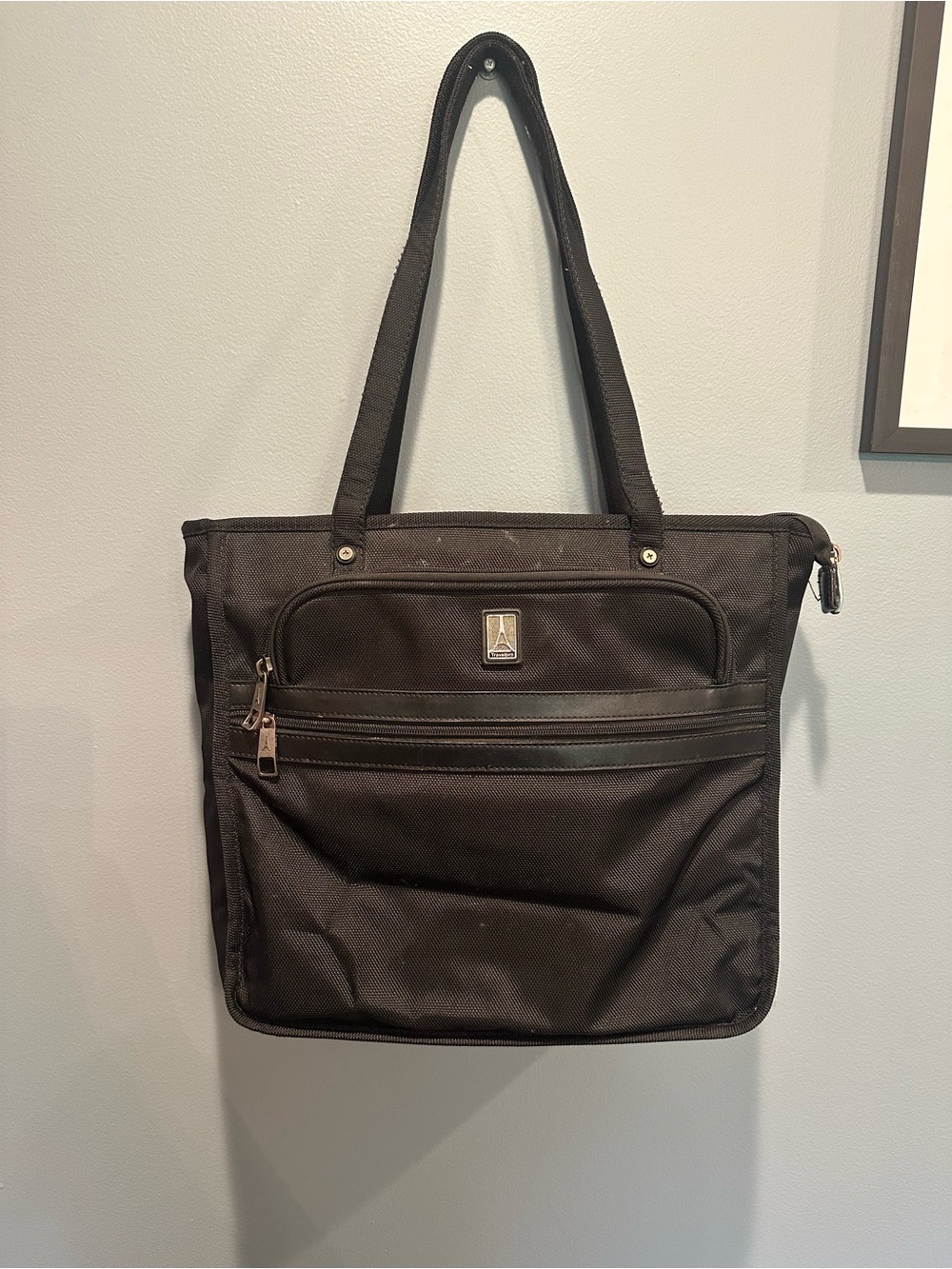 Black Travel Tote Bag with Front Zip Pocket - Unbranded